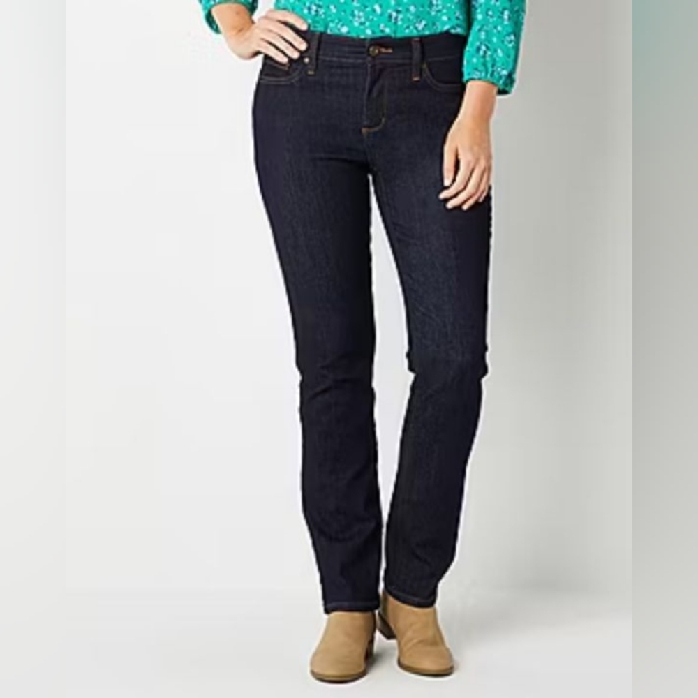 St. John's Bay Women's Mid Rise Secretly Slender Straight Leg Jean Size 16